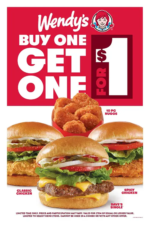 Wendy’s Buy One, Get One For 1 and Big Bacon Cheddar Burger