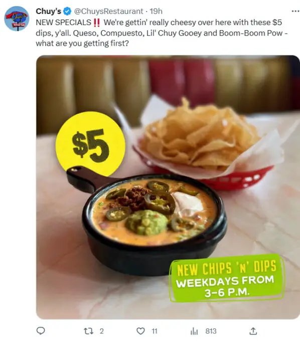 Chuy's Happy Hour Specials And Menu Deals 5 Chips 'n' Dips