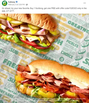 Subway® on X: Hope you're hungry! Use code FLBOGO for a free