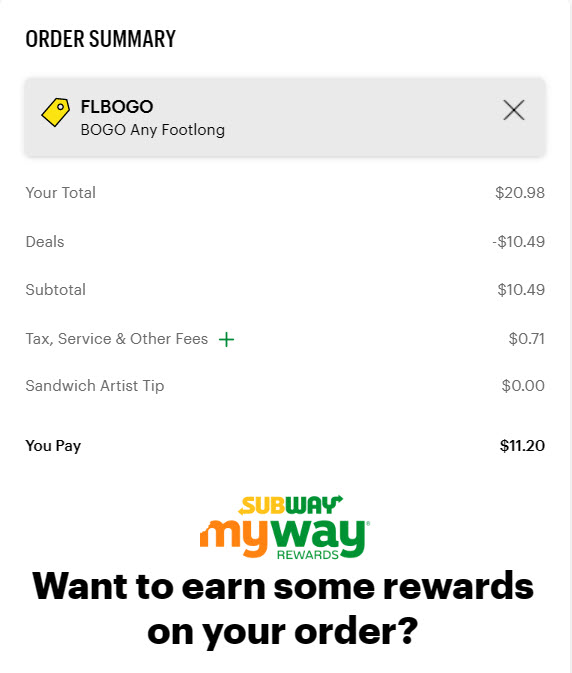 Subway BOGO subs promo code