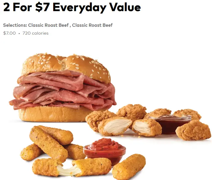 Arby's Specials And Coupons 4 And Under Menu, 2 For 7