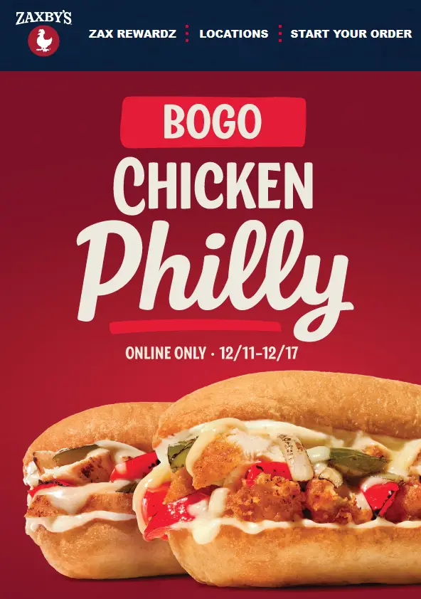 Zaxby's Coupons And Specials BOGO Chicken Phillys