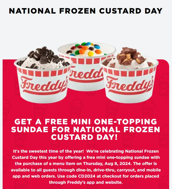 Freddy's Free Mini Sundae offer