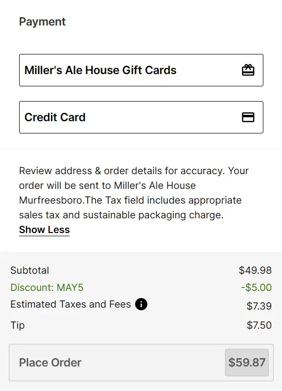 Miller's Ale House $5 off promo code