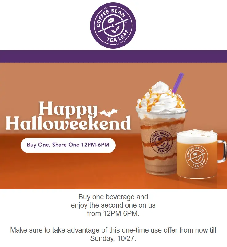 Coffee Bean & Tea Leaf BOGO Drinks offer