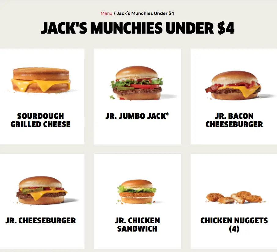 Jack in the Box Munchies Under $4 menu