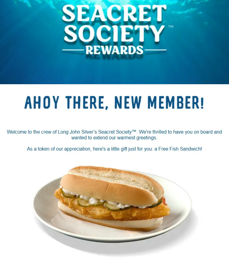 Long John Silver's Free Fish Sandwich rewards bonus