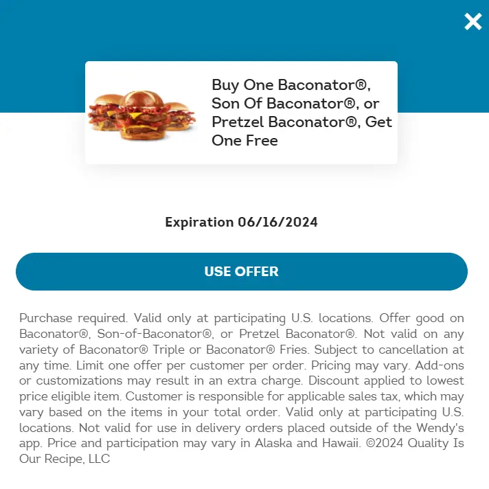 Wendy's BOGO Baconators coupon