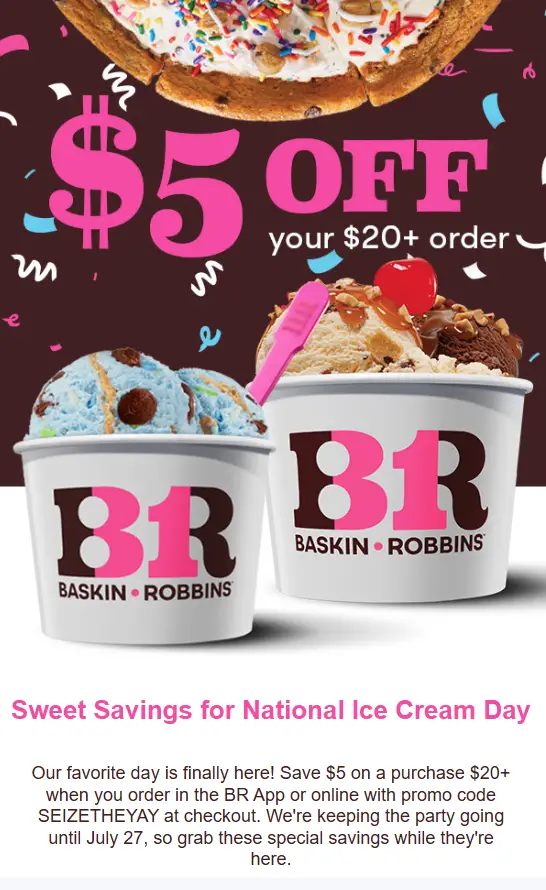 Baskin Robbins $5 off promo code
