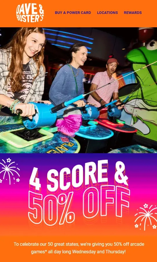 Dave & Buster's 1/2 price games