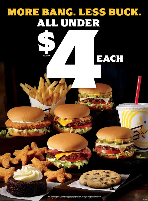 Carl's Jr. More Bang Less Buck menu