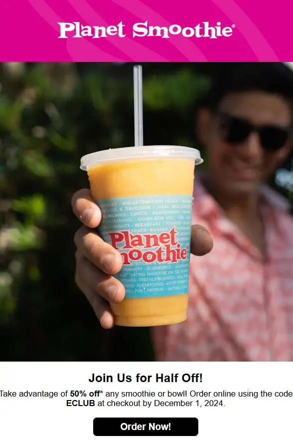 Planet Smoothie 50% off promo code