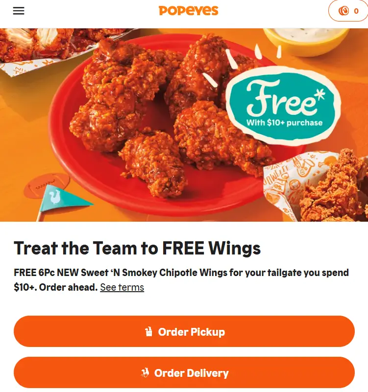 Popeyes Free Wings Special