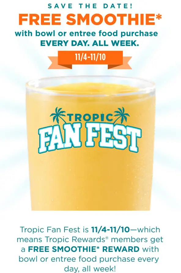 Tropical Smoothie Cafe free smoothies offer