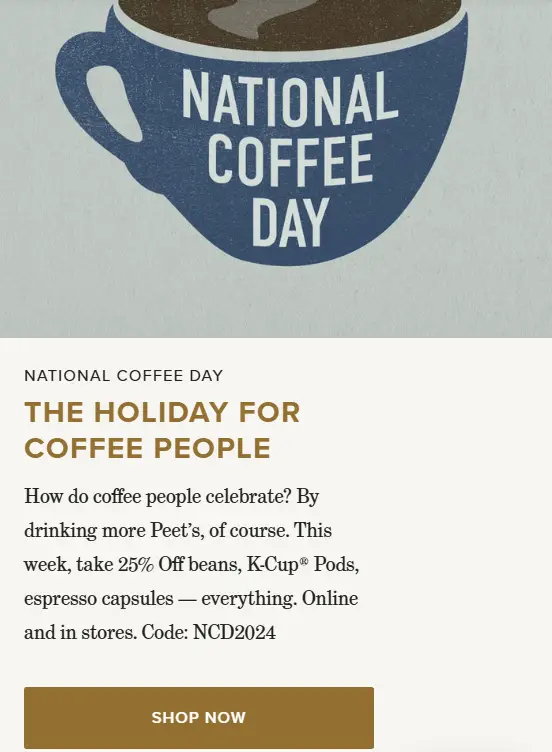 Peet's Coffee Coffee Day promo code