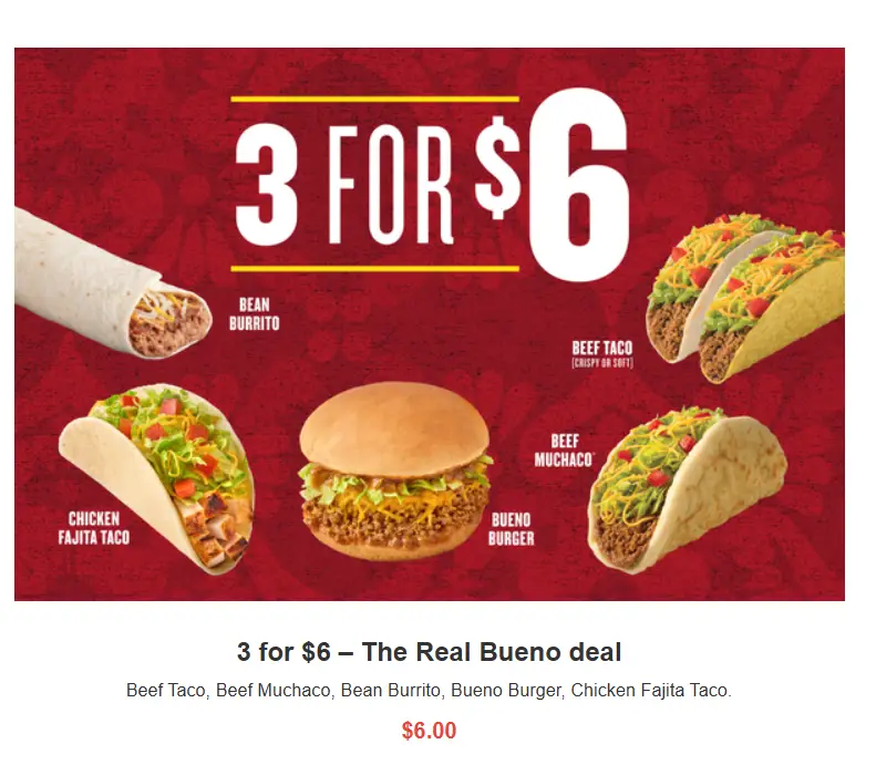 Taco Bueno 3 for $6 deal