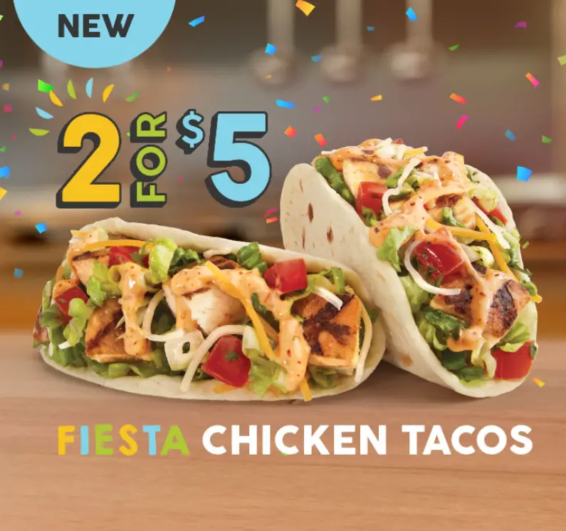 Taco John's 2 For $5 Fiesta Chicken Tacos deal