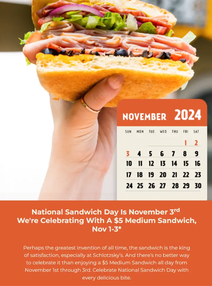 Schlotzsky's BOGO 50% off sandwiches