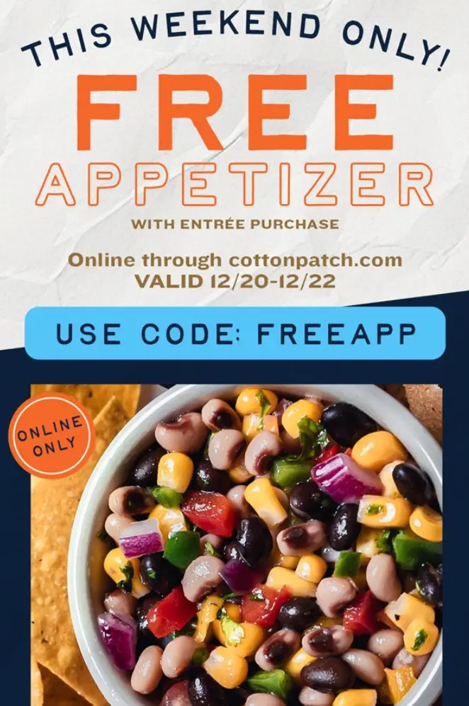 Cotton Patch Cafe free appetizer promo code