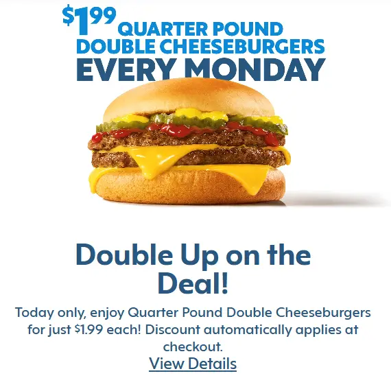 Sonic $1.99 Double Quarter Pound Cheeseburgers deal