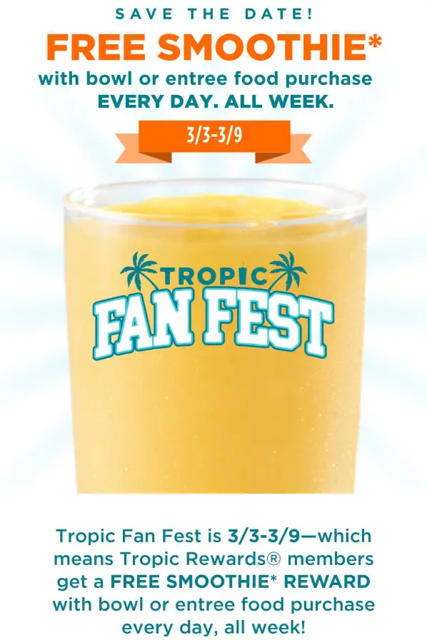 Tropical Smoothie Cafe Free smoothies coupon